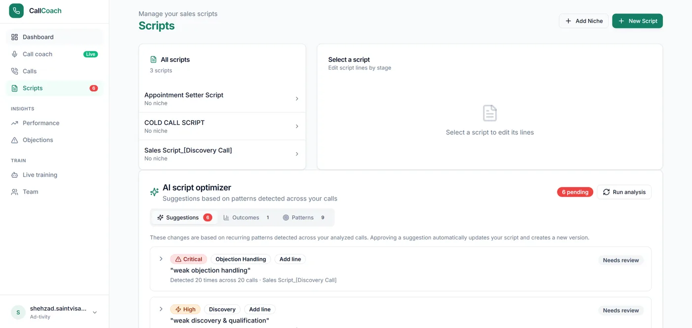 AI sales scripts editor
